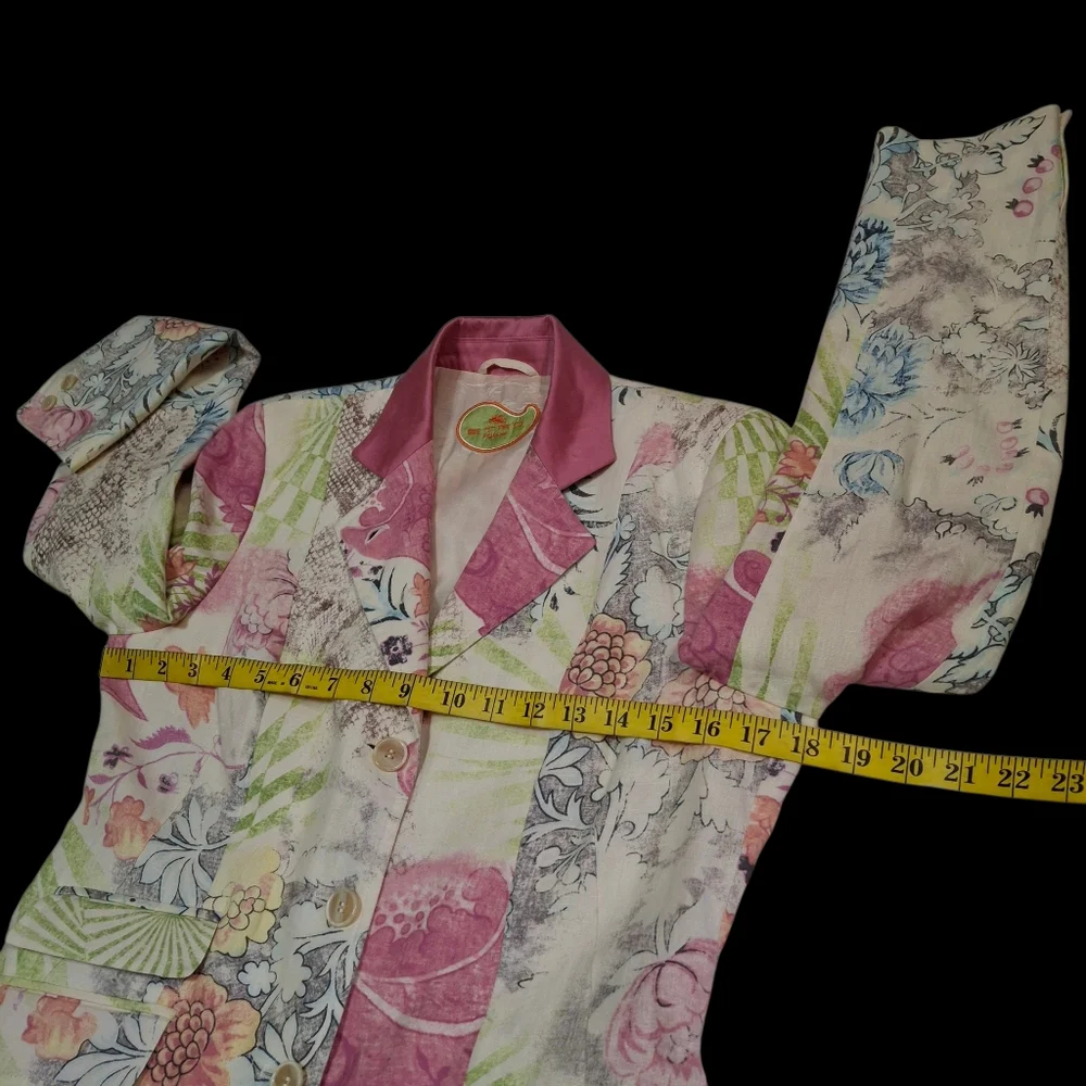 Vintage Etro Milano Floral Print Paisley Linen Blazer Women Size 8US / 44IT - Picture 11 of 16